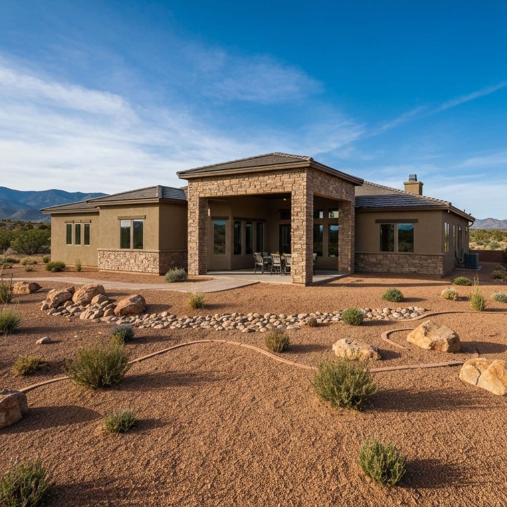 New Prescott Arizona home with a covered patio and mountain views